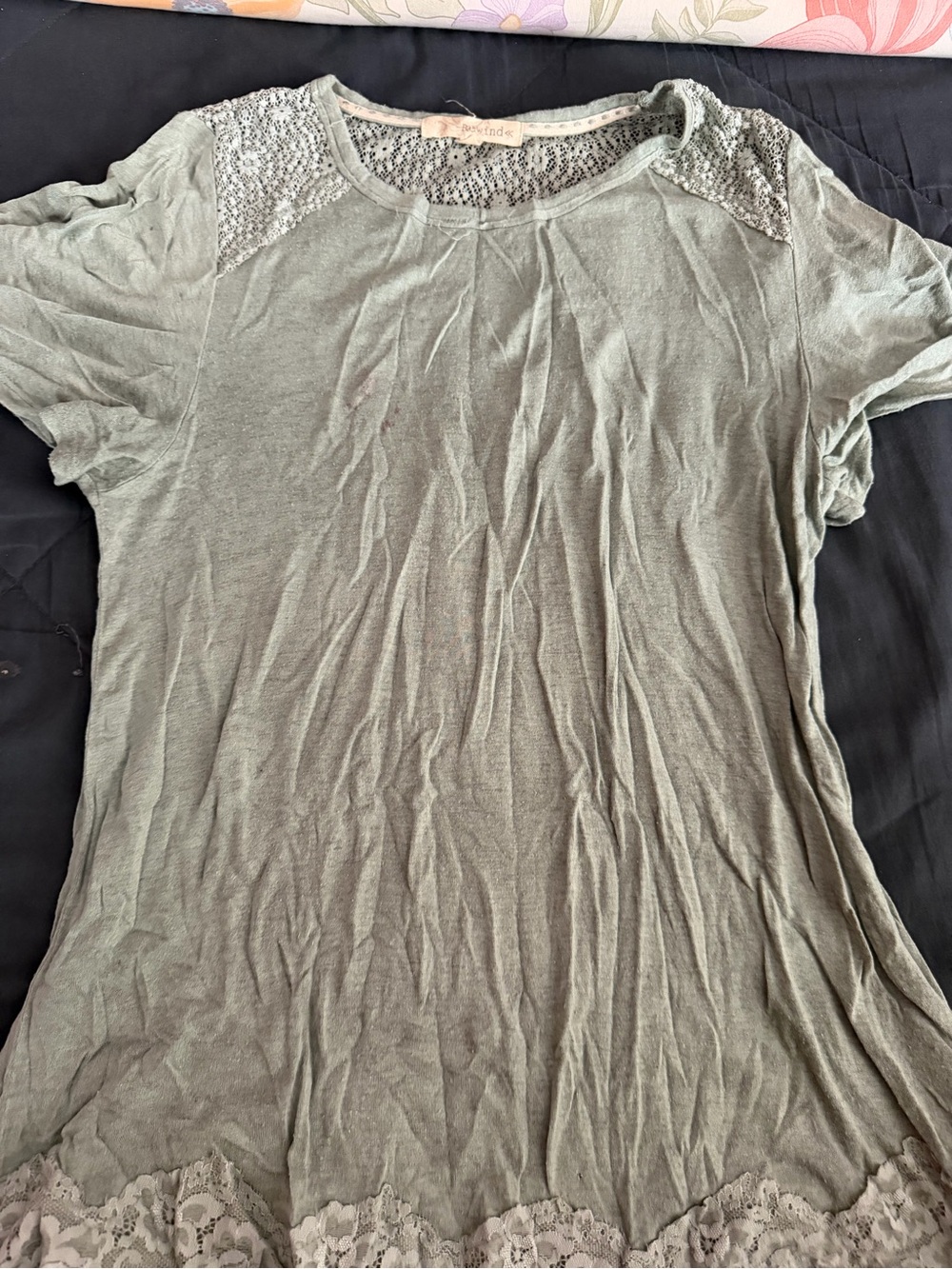 Rewind Sage Green Short Sleeve Lace-Trim Top